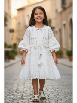 Lagorii - White Cotton Embroidered Dress With Shrug