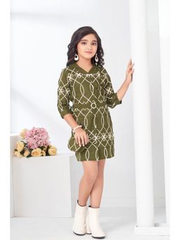 Lagorii - Olive Cotton Printed Dress With Belt & Bag