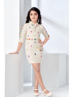 Lagorii - Cream Cotton Embroidered Dress With Sling Bag & Belt