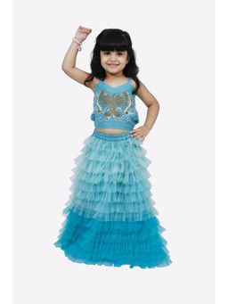 Elaisha - Blue Polyester Embroidered Choli With Lehenga