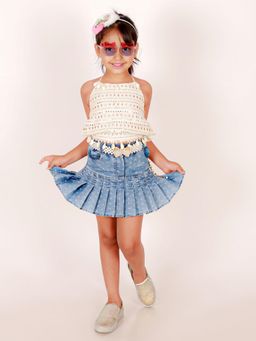 Elaisha - White Polyester Embellished Top With Skirt