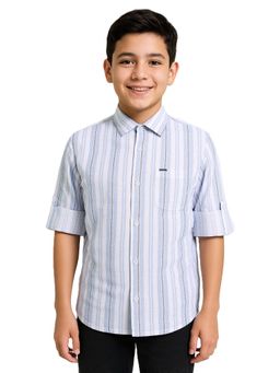 CHARCHIT - Blue Cotton Blend Stripes Shirt