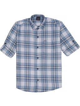 CHARCHIT - Blue Cotton Blend Checks Shirt