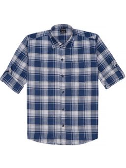 CHARCHIT - Navy Blue Cotton Blend Checks Shirt