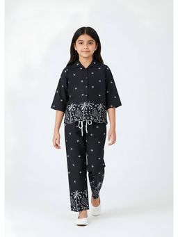 Bella Moda - Navy Blue Cotton Embroidered Co Ord Set