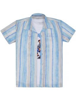 CHARCHIT - Blue Cotton Printed Shirt With T-Shirt