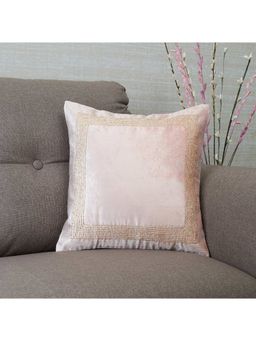 HomeTown - Silk route Border Embroidered Cushion Cover 40 x 40 Cm in Blush Pink Colour