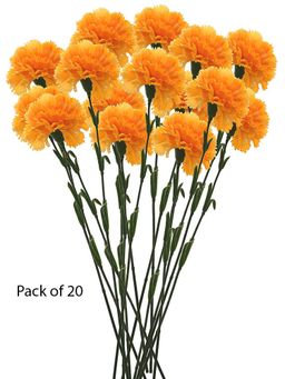 Fourwalls - Artificial Single Carnation Flower Sticks for Home Decor (45 cm Tall, Pack of 20, Yellow)