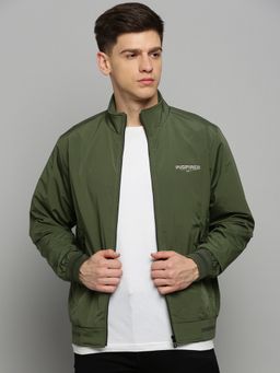SHOWOFFFF - Men's Solid Mock Collar Olive Open Front Jacket