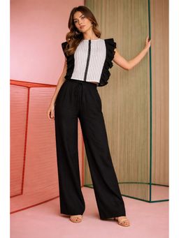 VAJOONI JAIPUR - Sleek Striped Black Ruffle Crop Top
