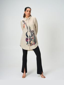 HONEY&ME - Acoustic Beige Printed Linen Long Tunic
