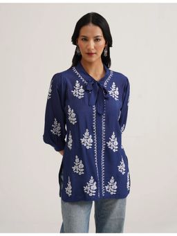 SAAYA THE LABEL - Abeer Chikankari Blue Top