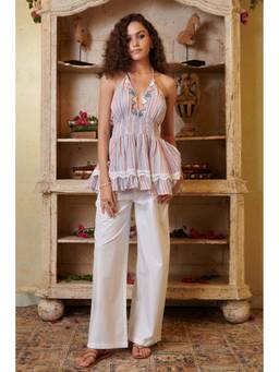 CINCIN Fashion - Multicolour Printed Halter Neck Embroidered Top
