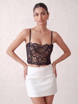 DaKauz - Black Embroidered Corset Crop Top
