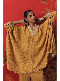 Twenty Nine - Bandhani Printed Yellow V Neck Kaftaan