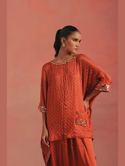 Twenty Nine - Bandhani Printed Orange Cuff Sleeves Cape Top