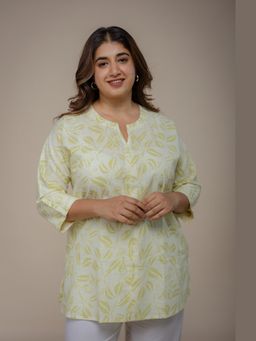 The Indian Ethnic Co. - Lyla Green Hand Block Print Slub Cotton Straight Tunic