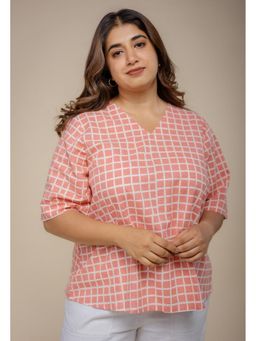 The Indian Ethnic Co. - Saiya Red Hand Block Print Slub Cotton Straight Short Top