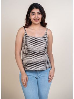The Indian Ethnic Co. - Omera Black Bagru Cotton Straight Short Top