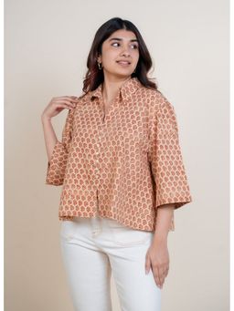 The Indian Ethnic Co. - Niva Red Bagru Cotton Straight Short Top