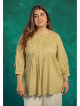 The Indian Ethnic Co. - Faria Yellow Bagru Cotton A Line Short Top