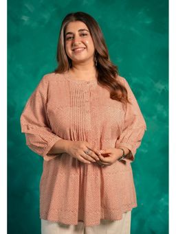 The Indian Ethnic Co. - Faria Pink Bagru Cotton A Line Short Top