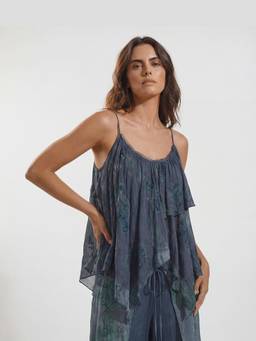 DaKauz - Teal Abstract Henley Top