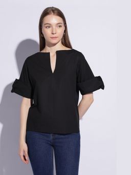 Maba India - Noir Roll Sleeve Popover Top
