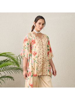 First Resort by Ramola Bachchan - Women Polyester Satin Floral Beige Top