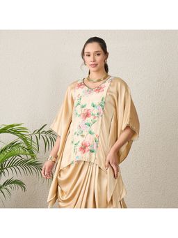 First Resort by Ramola Bachchan - Women Polyester Satin Floral Beige Top