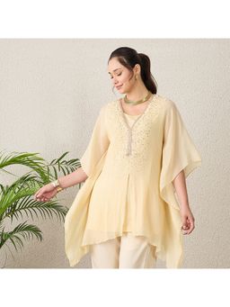 First Resort by Ramola Bachchan - Women Silk Embellished Cream Top