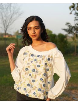 Rasra Mai - Kkavyyaa White Hand-Embroidered Top