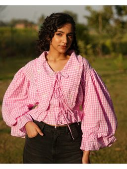 Rasra Mai - Rayaa Pink Hand-Embroidered Top