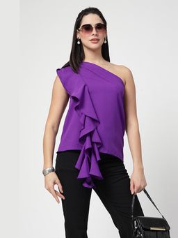 PERINI - Purple Ruffle One-Shoulder Top