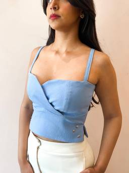 RISING AMONG - Women Blue Tulip Strap Crop Top