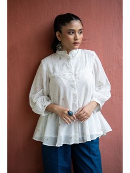 Sutra Art of Clothing - Off-White Handwoven Pure Cotton Jamdani Top