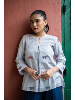 Sutra Art of Clothing - Powder Blue Elephant Handwoven Jamdani Top