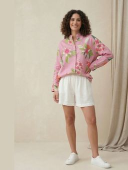 Safeera - Pink Floral Bliss Cotton Linen Shirt