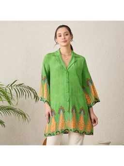 First Resort by Ramola Bachchan - Women Green Paisley Printed Crystal Embellished Tunics