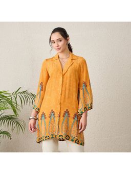 First Resort by Ramola Bachchan - Women Mustard Paisley Printed Crystal Embellished Tunics