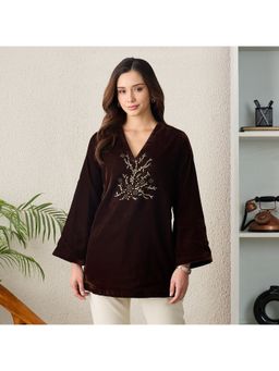 First Resort by Ramola Bachchan - Women Velvet Solid Brown Top