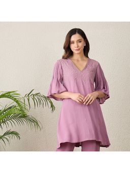First Resort by Ramola Bachchan - Women Georgette Embellished Lavender Top