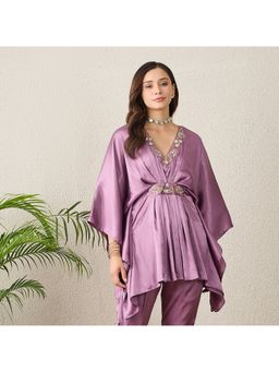 First Resort by Ramola Bachchan - Women Polyester Satin Embellished Lavender Top