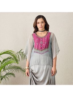 First Resort by Ramola Bachchan - Women Silk Embellished Grey Top