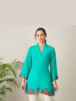 First Resort by Ramola Bachchan - Women Viscose Printed Green Top