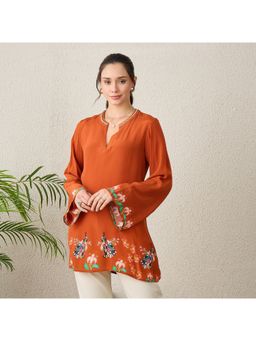 First Resort by Ramola Bachchan - Women Viscose Printed Brown Top