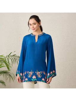 First Resort by Ramola Bachchan - Women Viscose Printed Blue Top