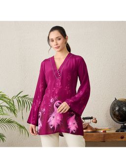 First Resort by Ramola Bachchan - Women Viscose Printed Magenta Top