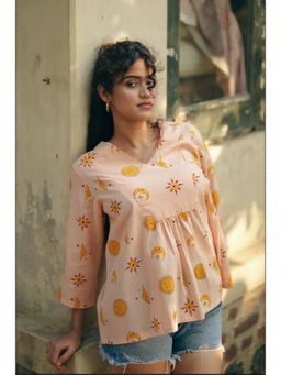 NILAM INDIA - Yellow Shaam Block Printed Short Top