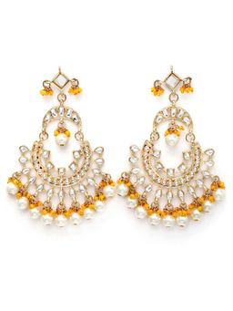 Karatcart - Gold Plated Pearl and Yellow Crystal Studded Kundan Chandbali Earrings for Women